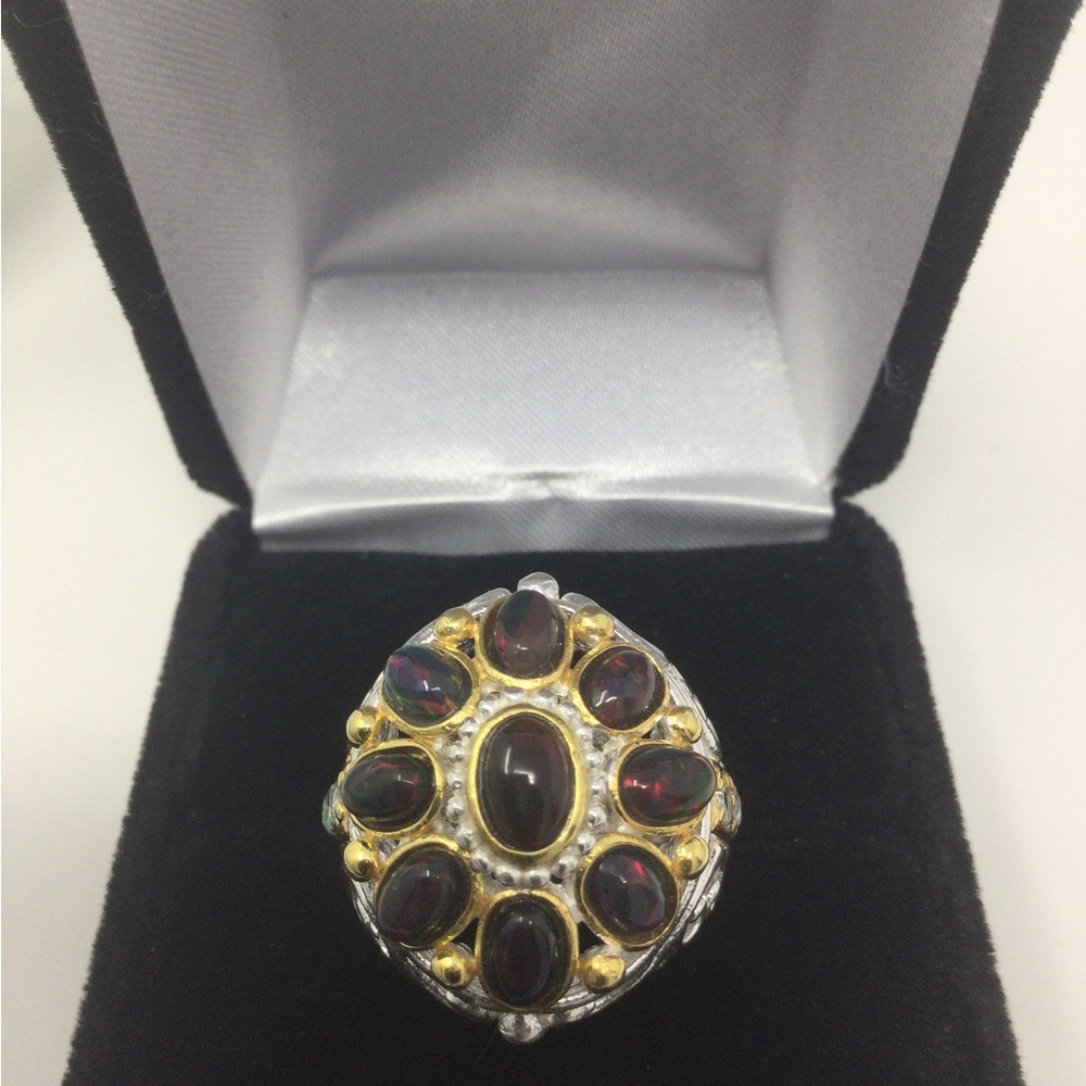 Rare Genuine Black Opals Ring - Picture 6 of 10